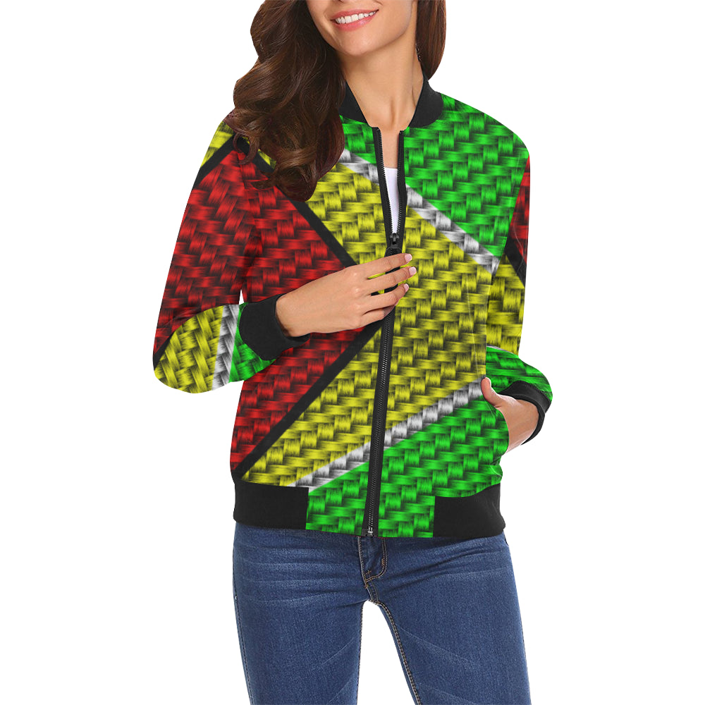 GUYANA FLAG All Over Print Bomber Jacket for Women (Model H19)