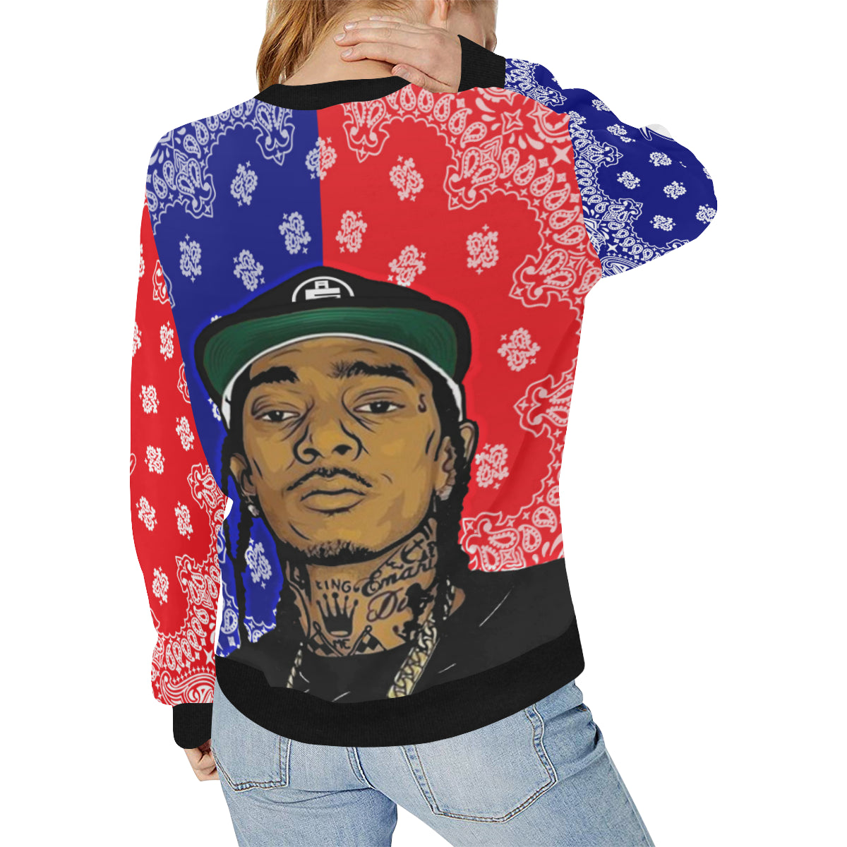 NIPSEY GANG UNITY Women's Rib Cuff Crew Neck Sweatshirt (Model H34)