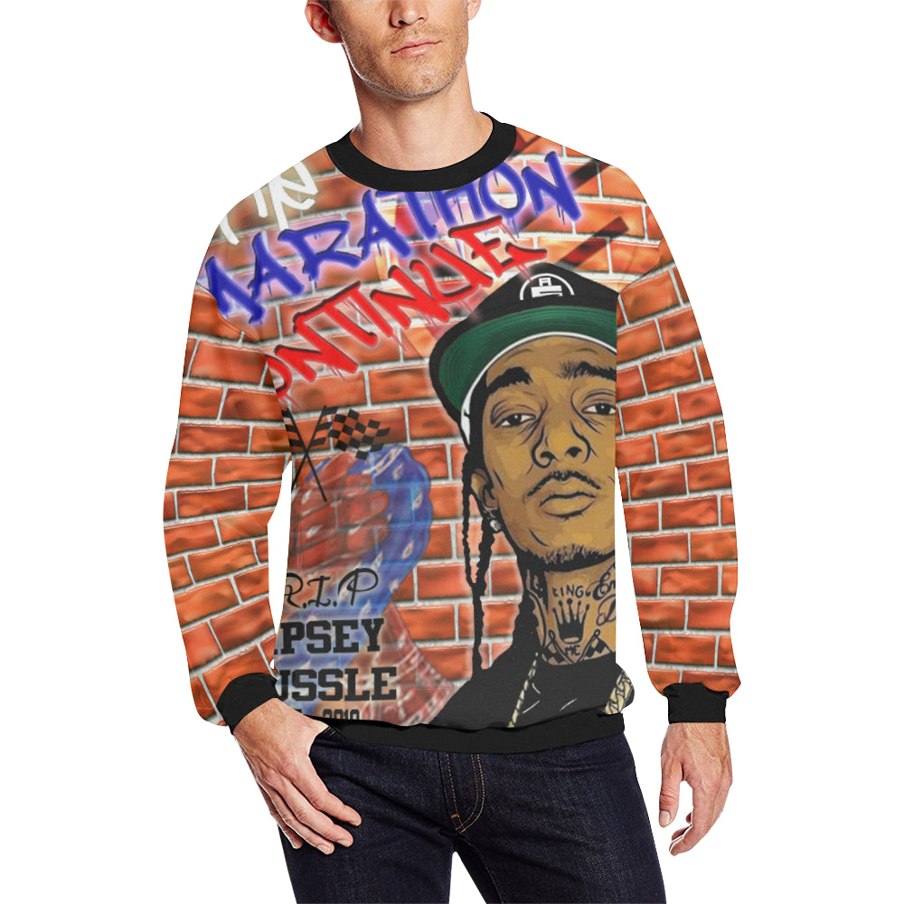 NIPSEY THE MARATHON CONTINUE Men's Oversized Fleece Crew Sweatshirt
