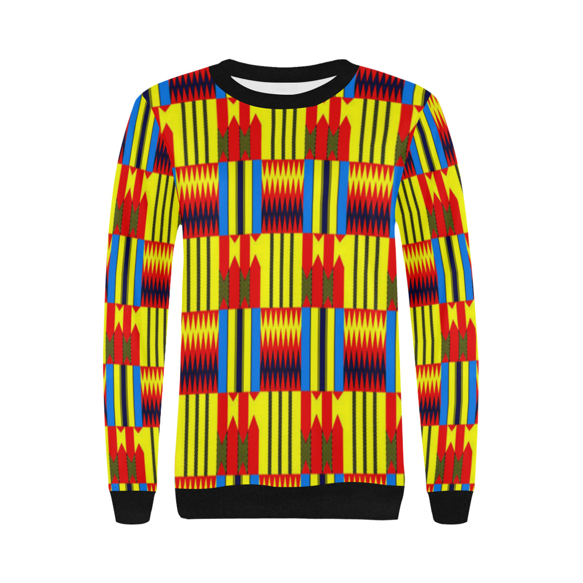 KENTE BLUE Women's Rib Cuff Crew Neck Sweatshirt
