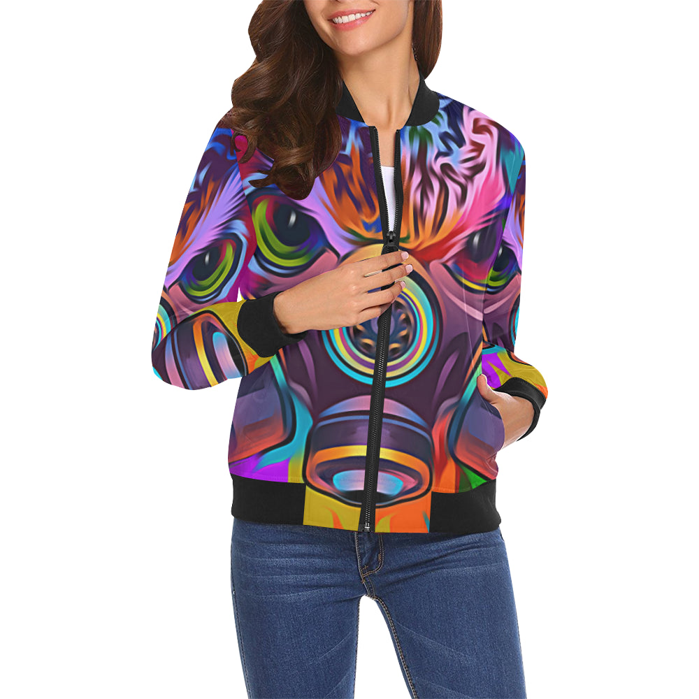 TOXIC COLORS All Over Print Bomber Jacket for Women (Model H19)