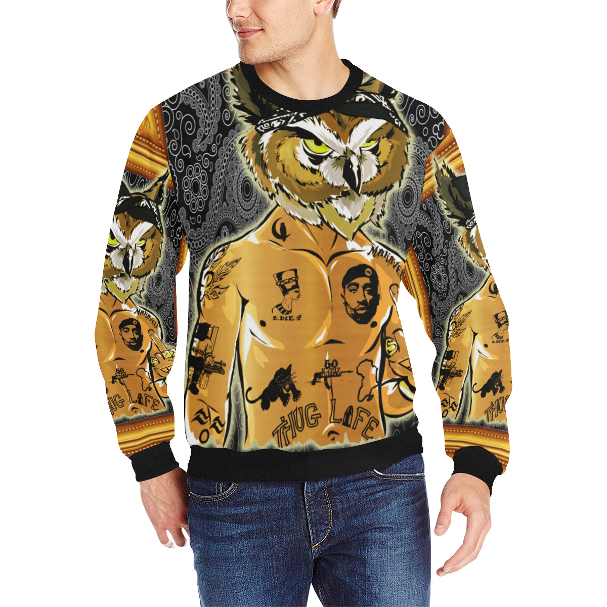 2PAC CHOUETT Men's Rib Cuff Crew Neck Sweatshirt