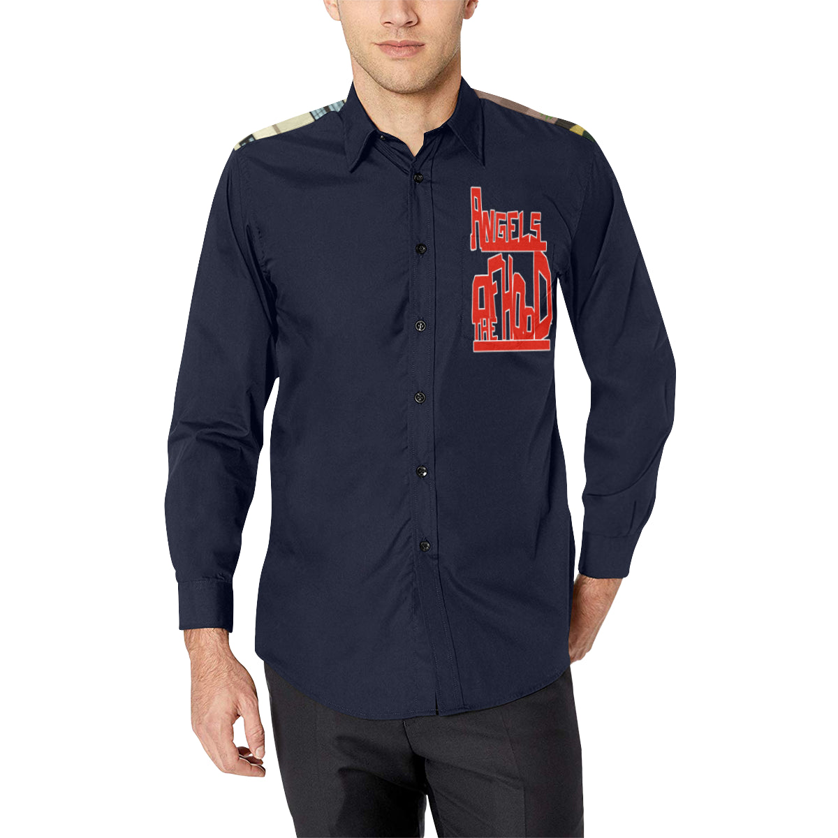 ANGEL OF THE HOOD Men's All Over Print Casual Dress Shirt