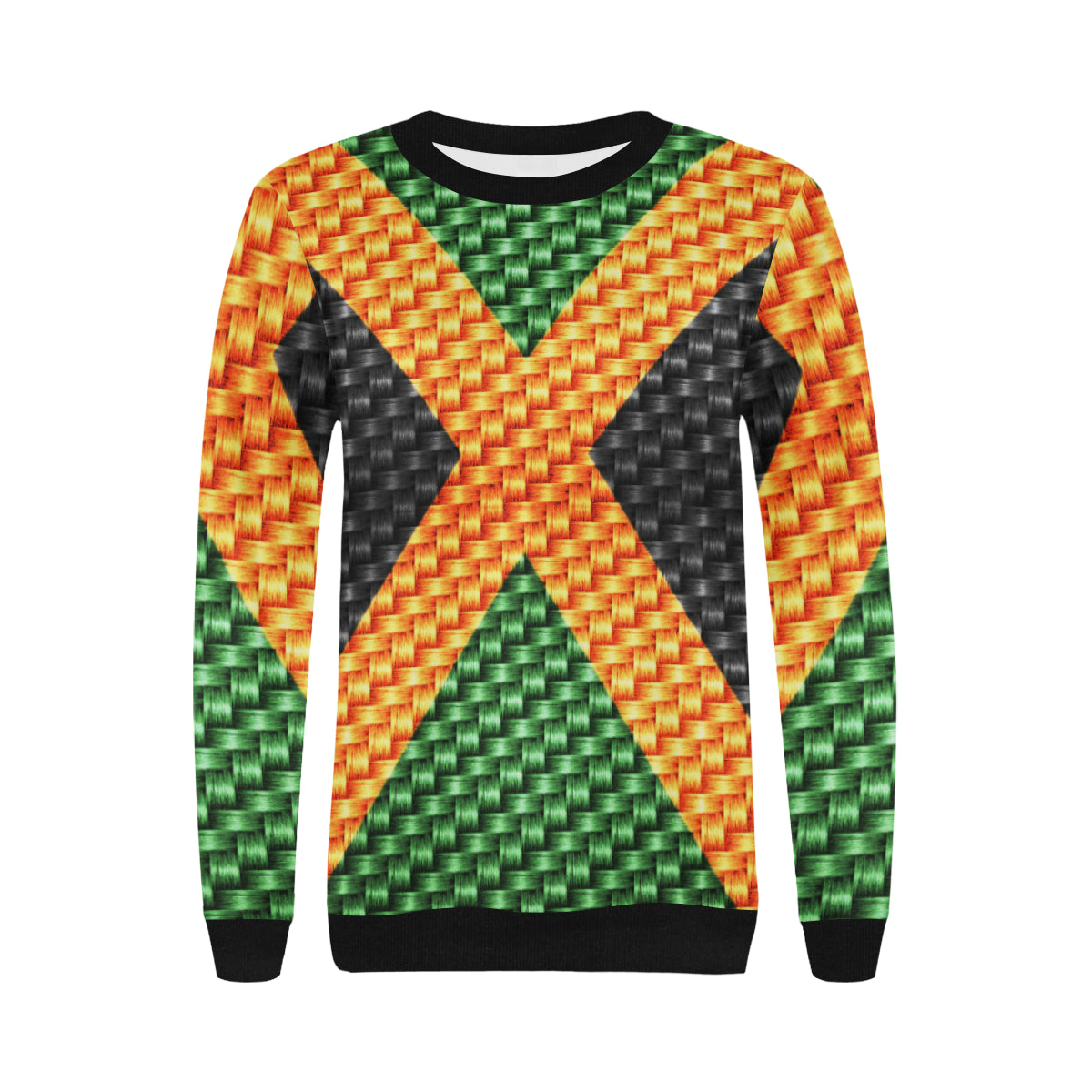 JAMAICA FLAG Women's Rib Cuff Crew Neck Sweatshirt (Model H34)
