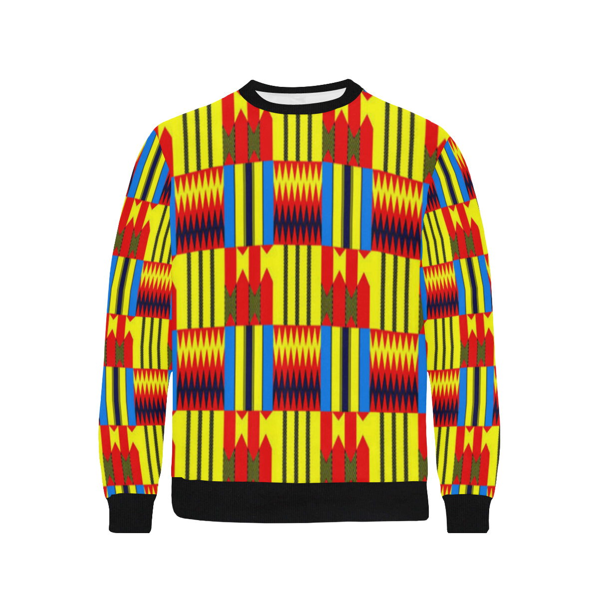 KENTE BLUE Men's Rib Cuff Crew Neck Sweatshirt