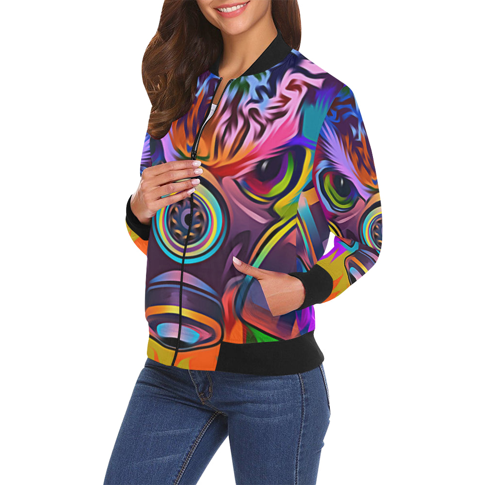 TOXIC COLORS All Over Print Bomber Jacket for Women (Model H19)
