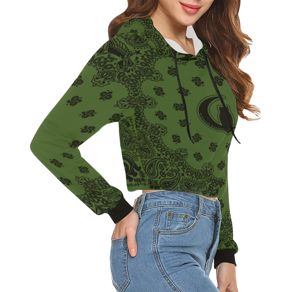 BANDANA KAKI All Over Print Crop Hoodie for Women