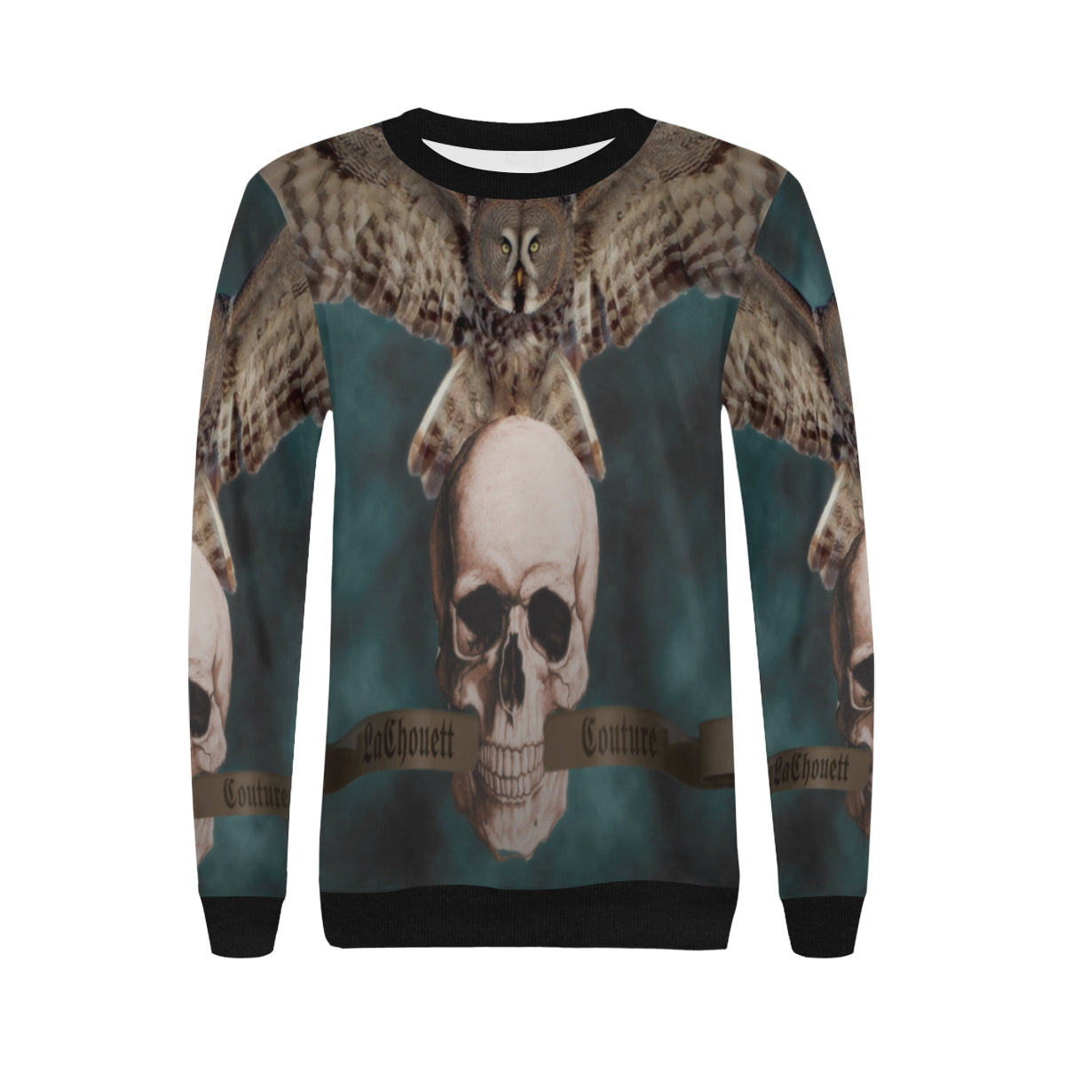 LCC OWL ROCK N ROLL Women's Rib Cuff Crew Neck Sweatshirt (Model H34)