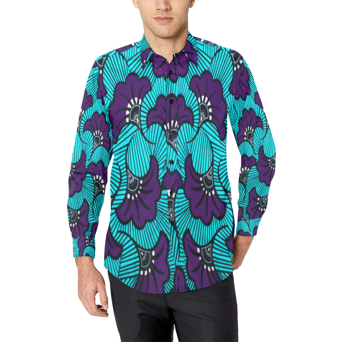 AFRIKA FLOWER Men's All Over Print Casual Dress Shirt