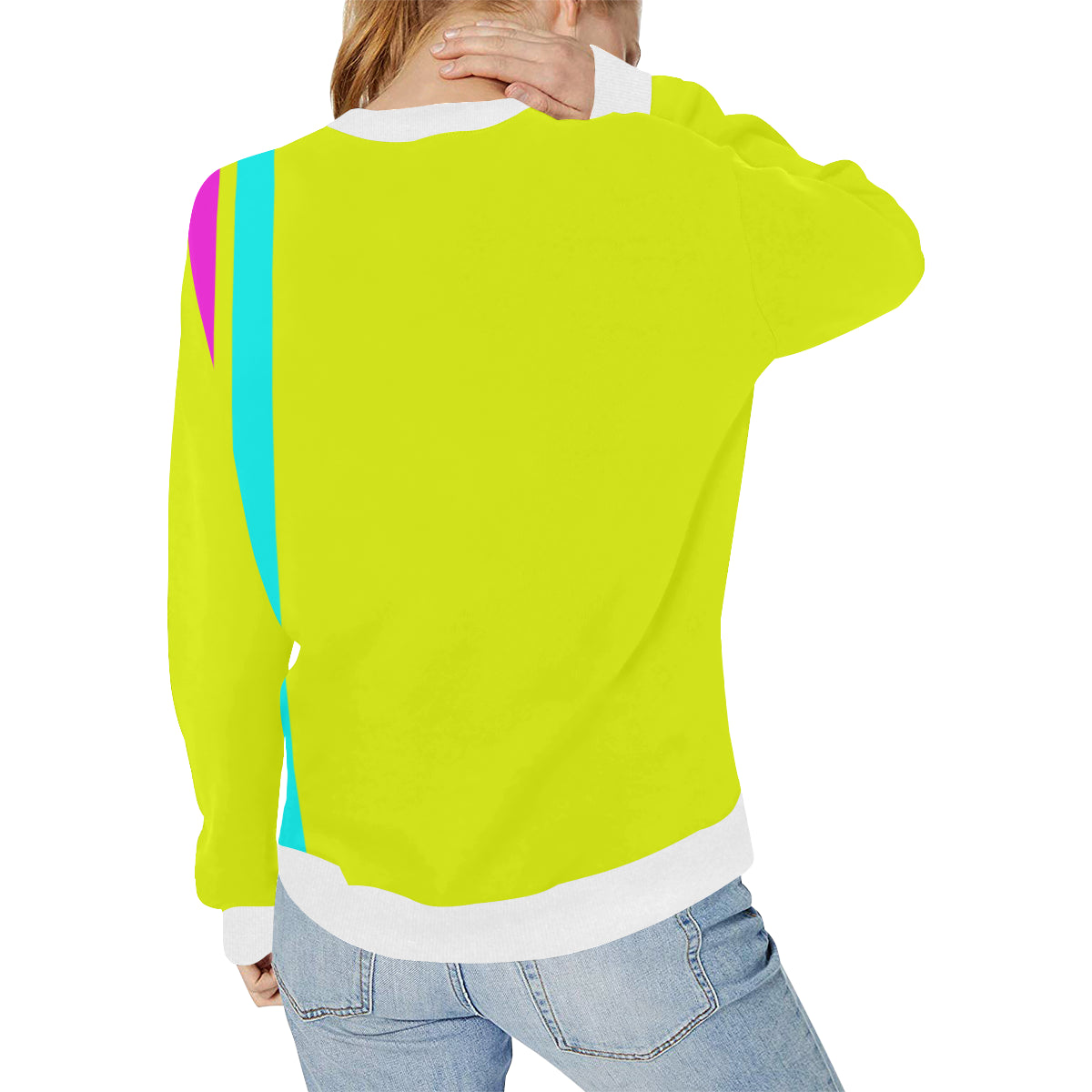 FRESH UP BACC YELLOW Women's Rib Cuff Crew Neck Sweatshirt (Model H34)