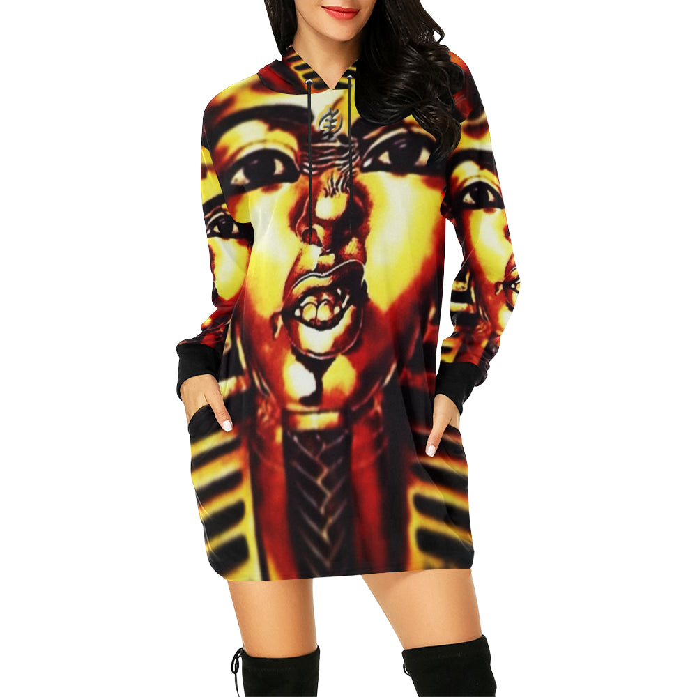THUG PHAROAH All Over Print Hoodie Mini Dress (Model H27)