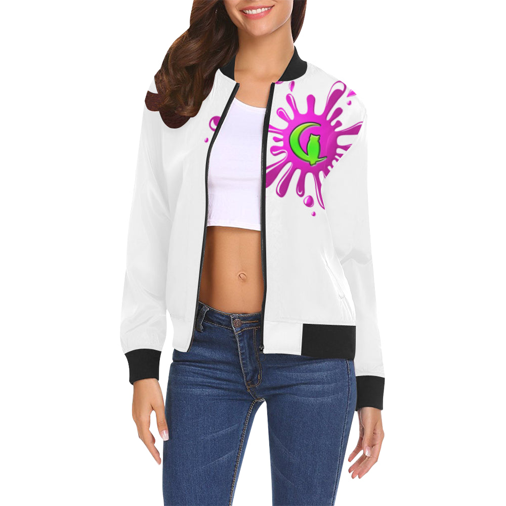 SPLASH OUT WHT All Over Print Bomber Jacket for Women (Model H19)