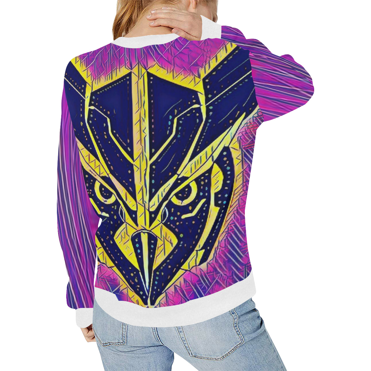 OWL ORNEMENT Women's Rib Cuff Crew Neck Sweatshirt (Model H34)