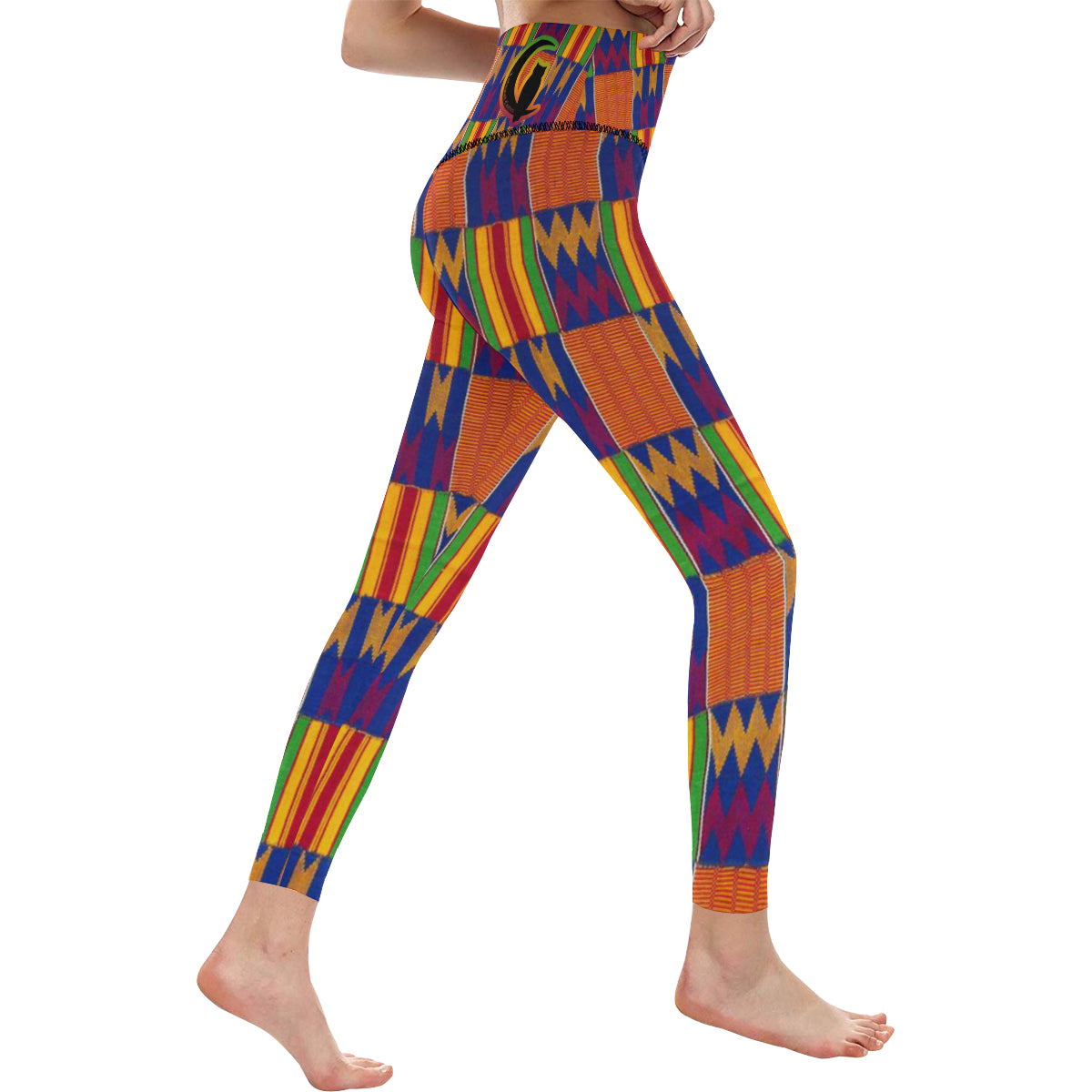 KENTE STYLE All Over Print High-Waisted Leggings ,