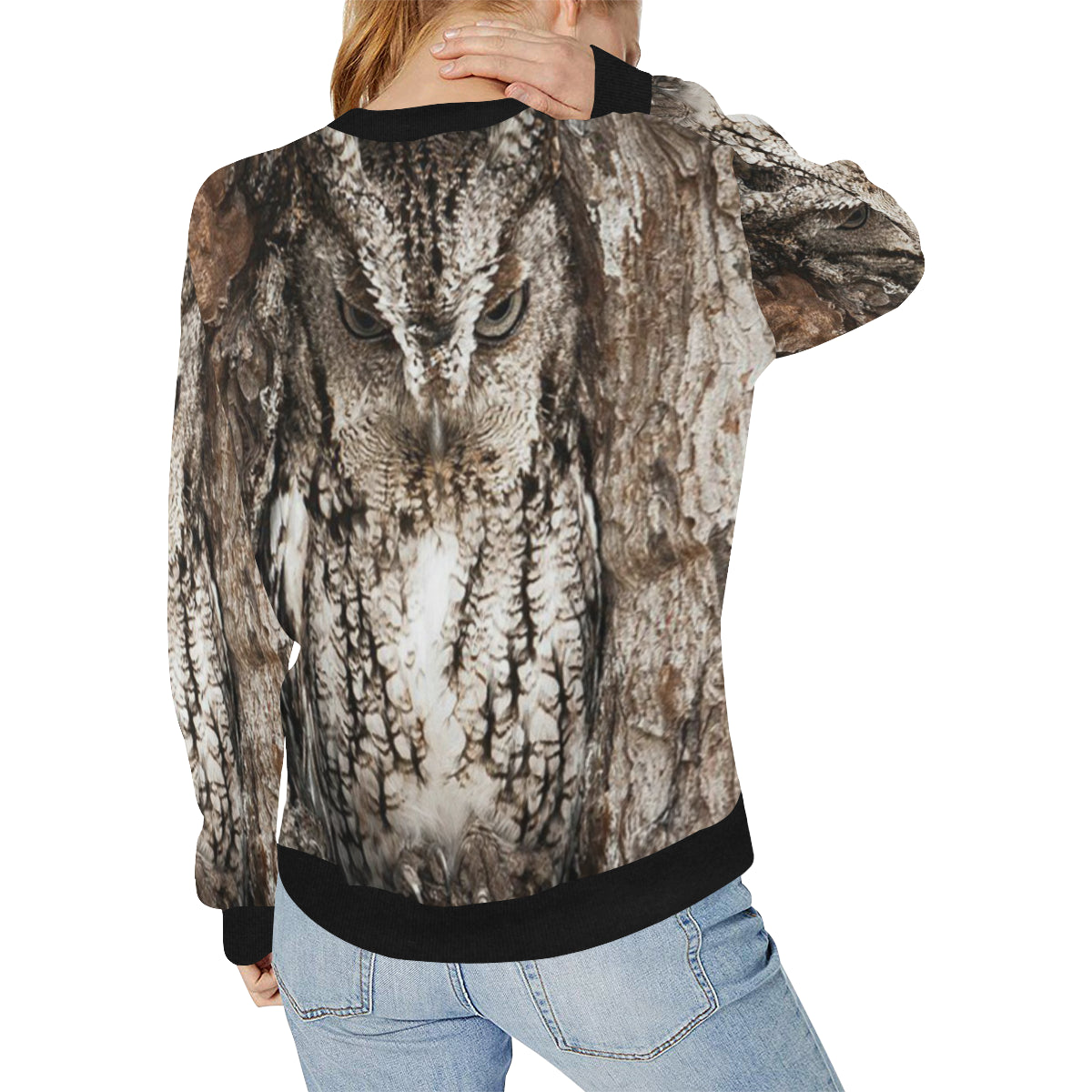 HIDDEN OWL Women's Rib Cuff Crew Neck Sweatshirt (Model H34)