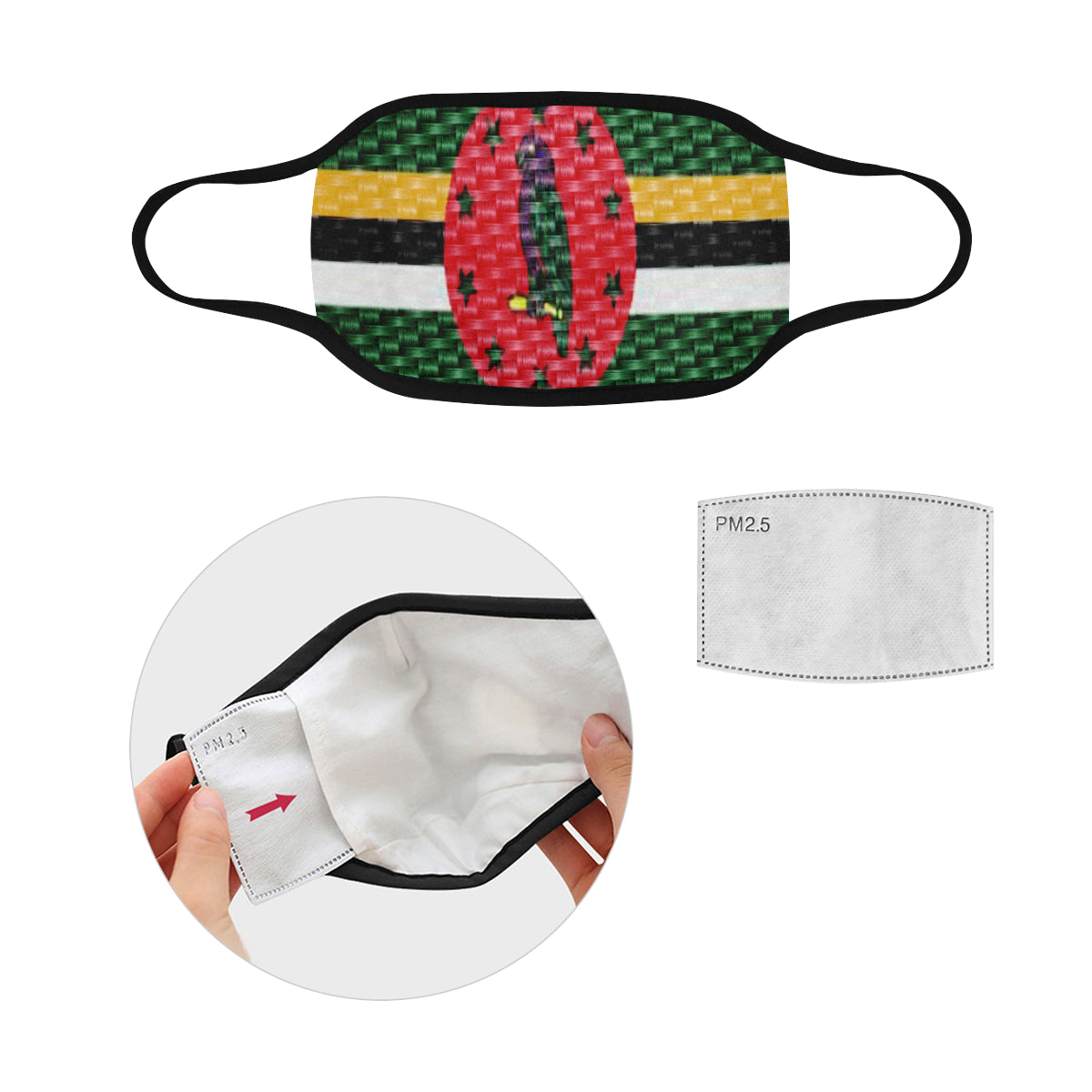 DOMINICA FLAG Mouth Mask in One Piece (2 Filters Included)