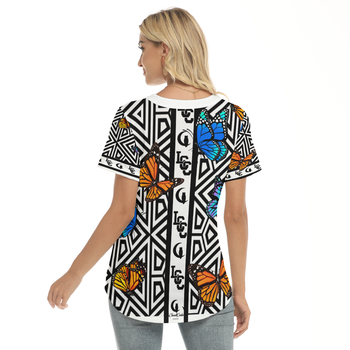 BUTTERFLY LCC Women's V-Neck Drawstring T-shirt