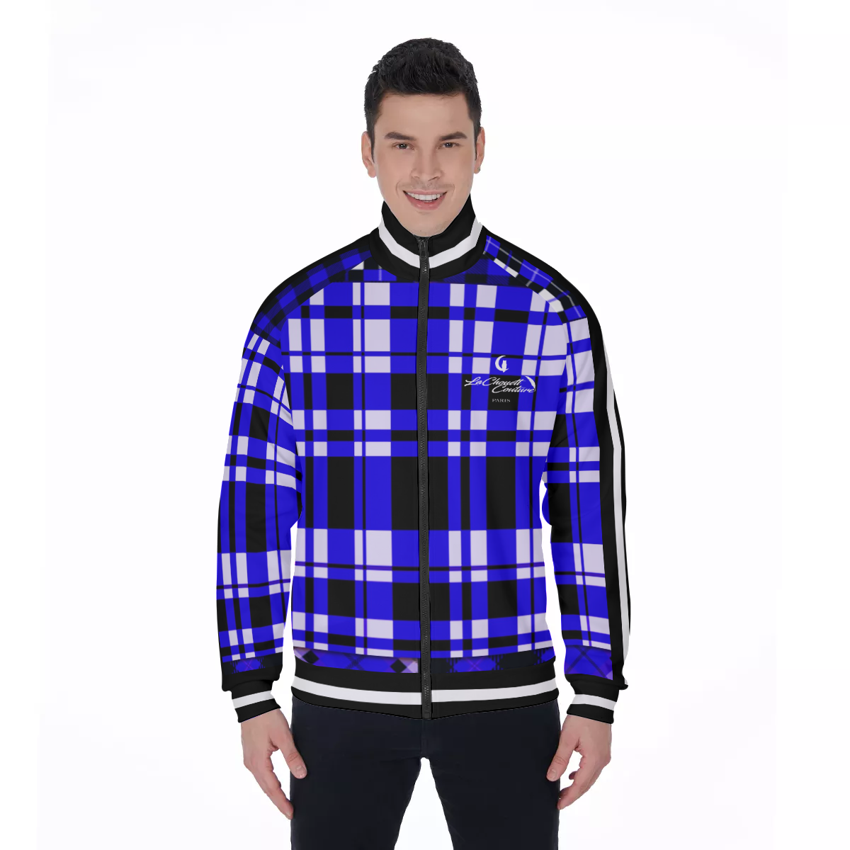 FLEXIN PLAID BLUE Men's Stand Collar Jacket