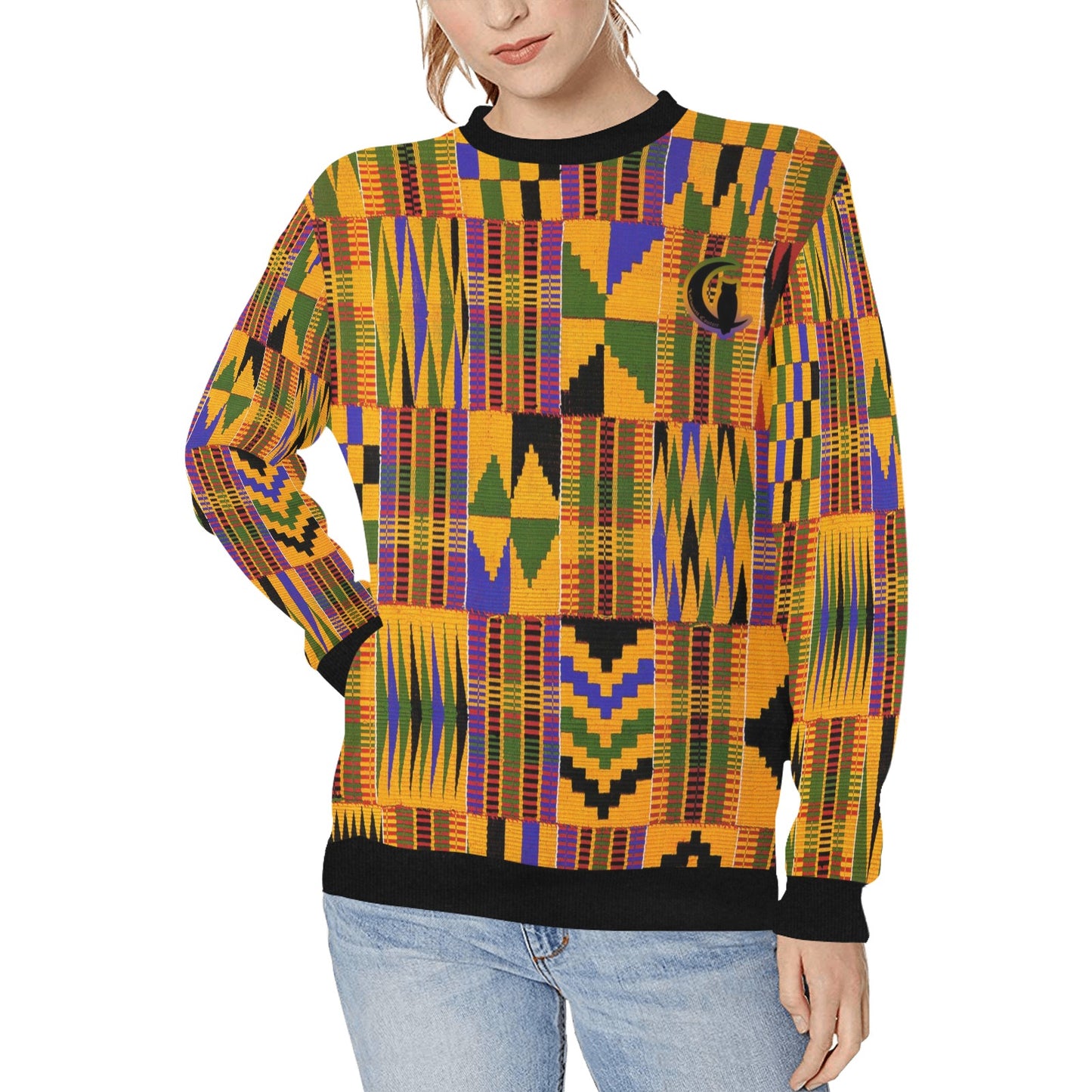 KENTE ATEF Women's Rib Cuff Crew Neck Sweatshirt (Model H34)