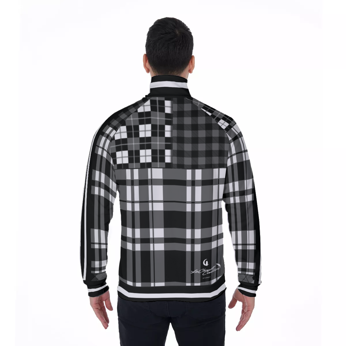FLEXIN PLAID GREY Men's Stand Collar Jacket
