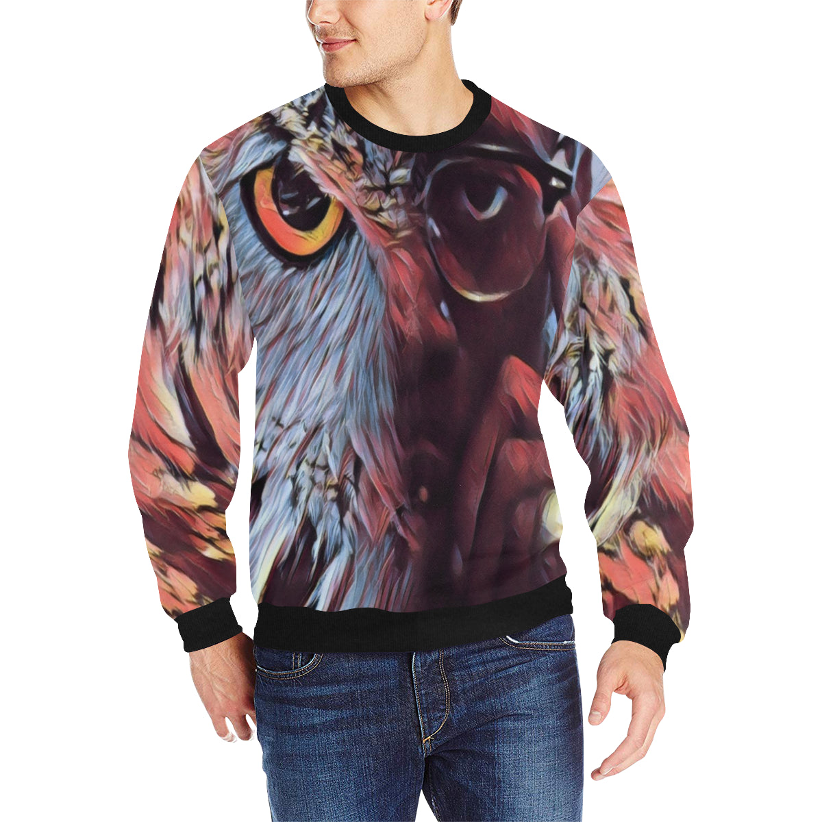 WISE OWL ME Men's Rib Cuff Crew Neck Sweatshirt