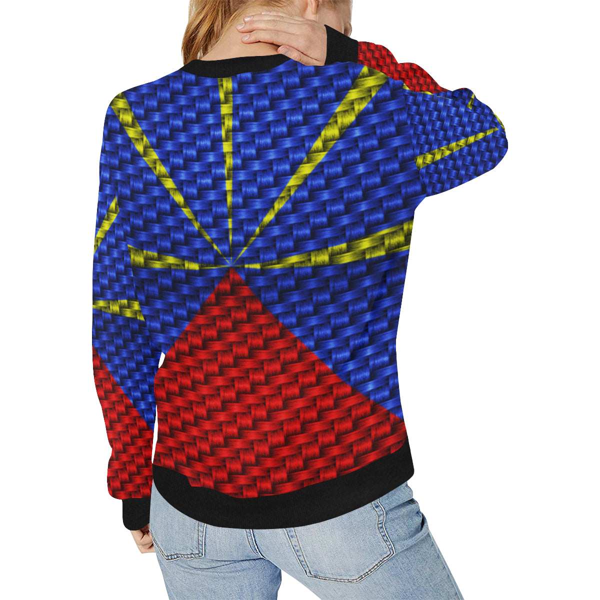 LA REUNION FLAG Women's Rib Cuff Crew Neck Sweatshirt (Model H34)