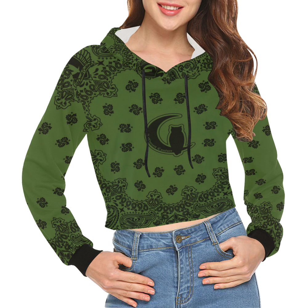 BANDANA KAKI All Over Print Crop Hoodie for Women