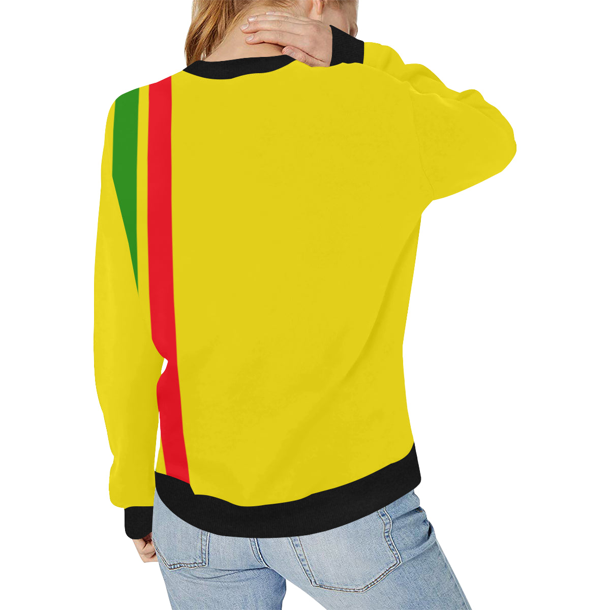 FRESH UP RASTA Women's Rib Cuff Crew Neck Sweatshirt (Model H34)