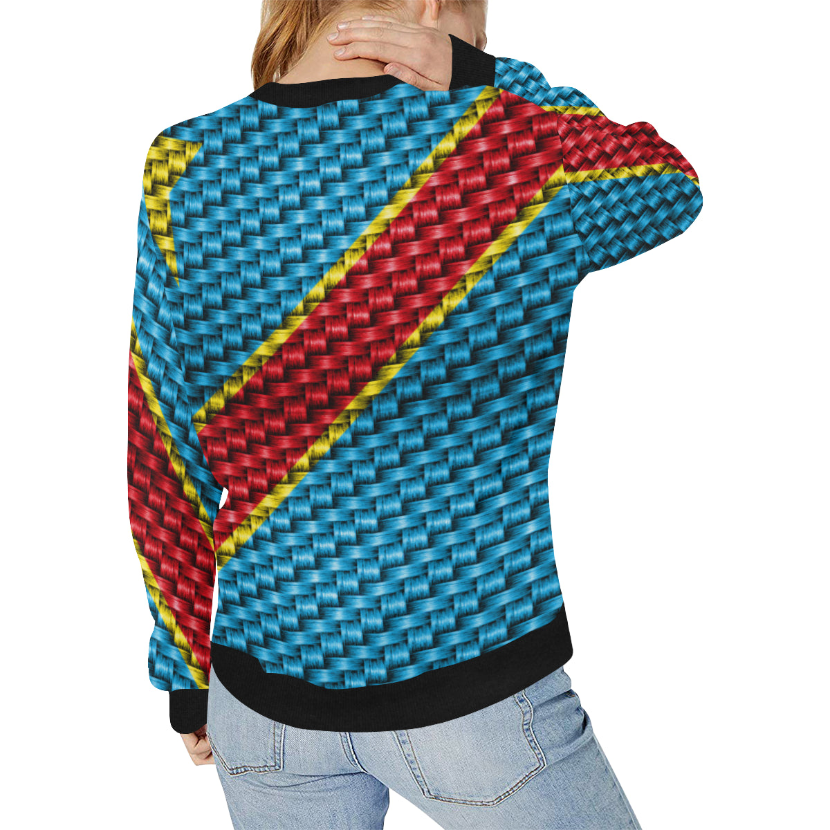 CONGO FLAG Women's Rib Cuff Crew Neck Sweatshirt