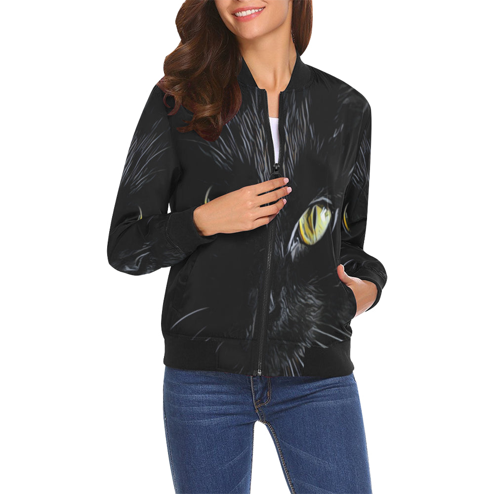 THE CAT All Over Print Bomber Jacket for Women (Model H19)