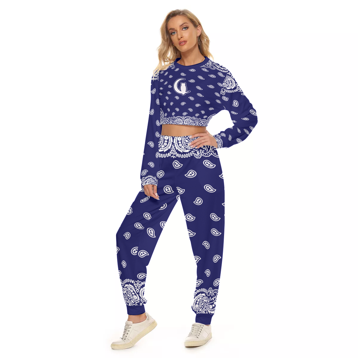 BANDANA FULLY NAVY Women's Crop Sweatshirt Suit
