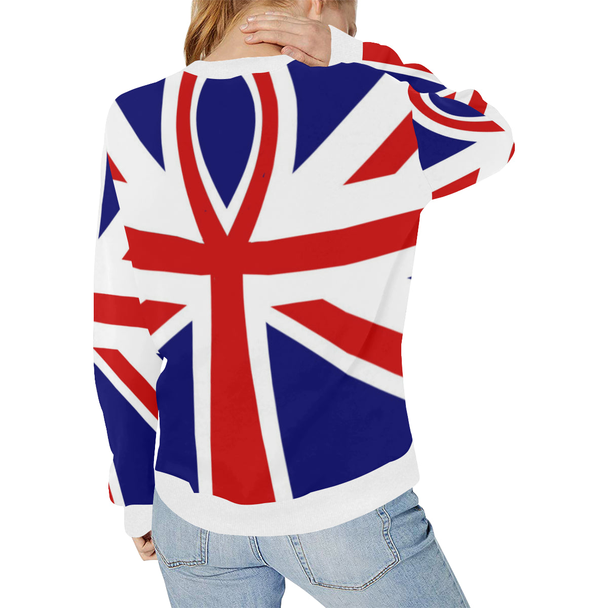 LONDON ANKH Women's Rib Cuff Crew Neck Sweatshirt (Model H34)