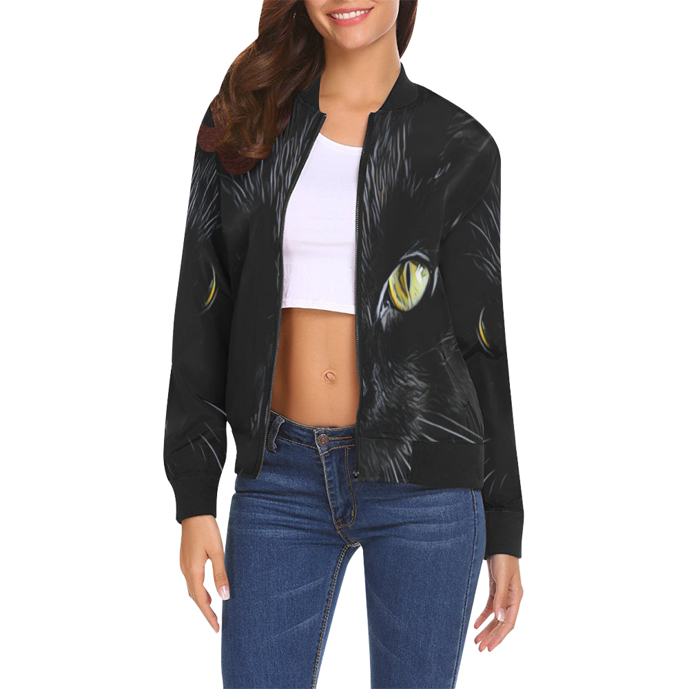 THE CAT All Over Print Bomber Jacket for Women (Model H19)
