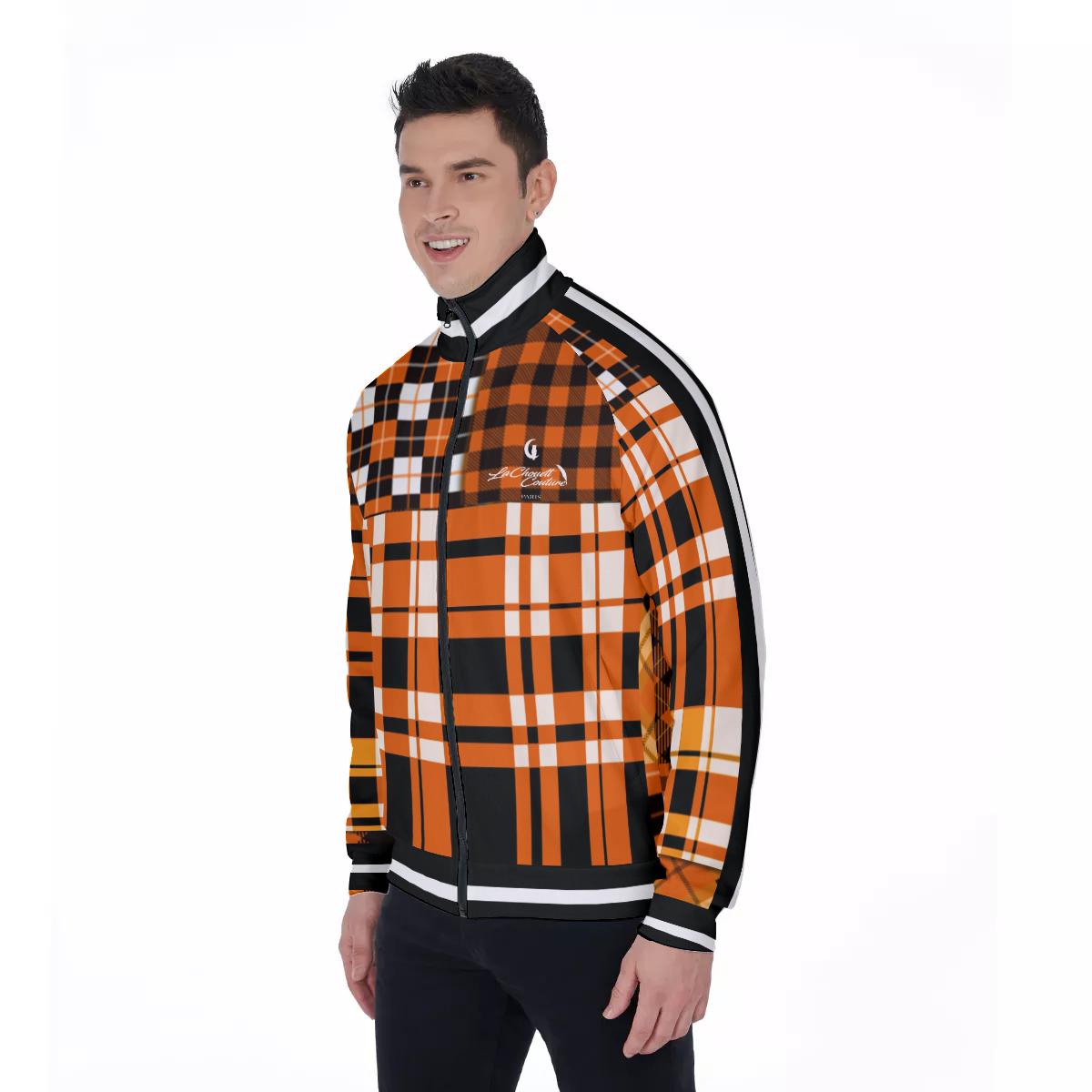 FLEXIN PLAID ORANGE Men's Stand Collar Jacket