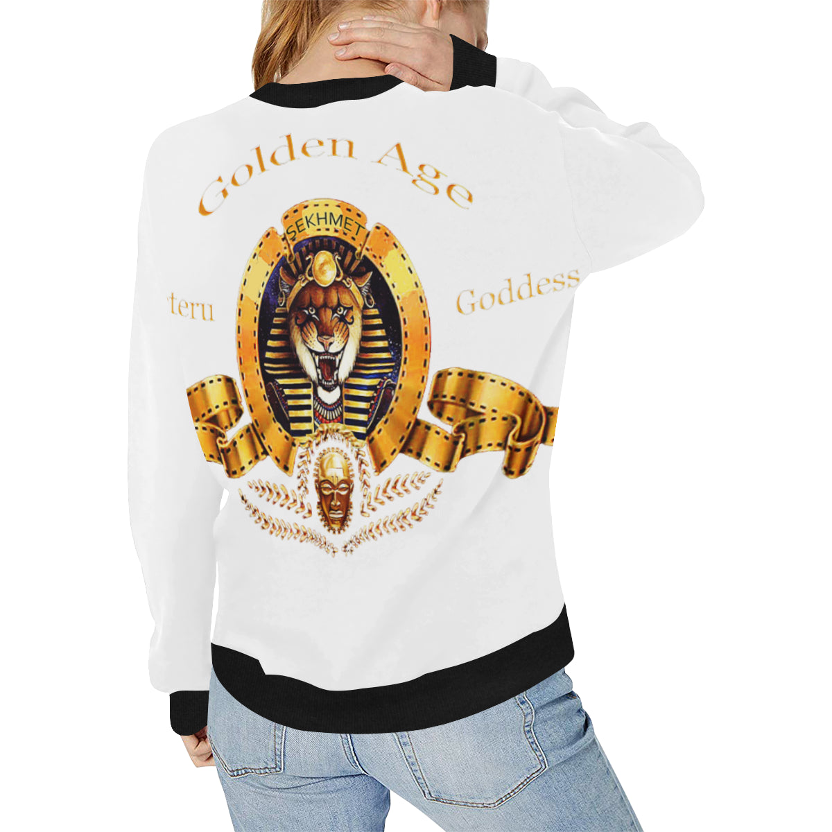 SEKHMET GODDESS Women's Rib Cuff Crew Neck Sweatshirt (Model H34)