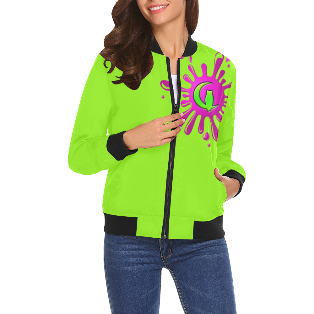 SPLASH OUT FLUO All Over Print Bomber Jacket for Women (Model H19)