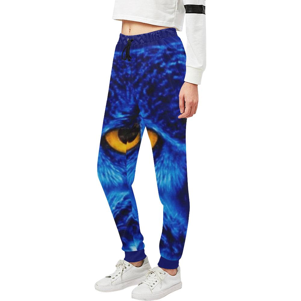 FLASHY BLUE OWL Women's All Over Print Sweatpants (Model L11)
