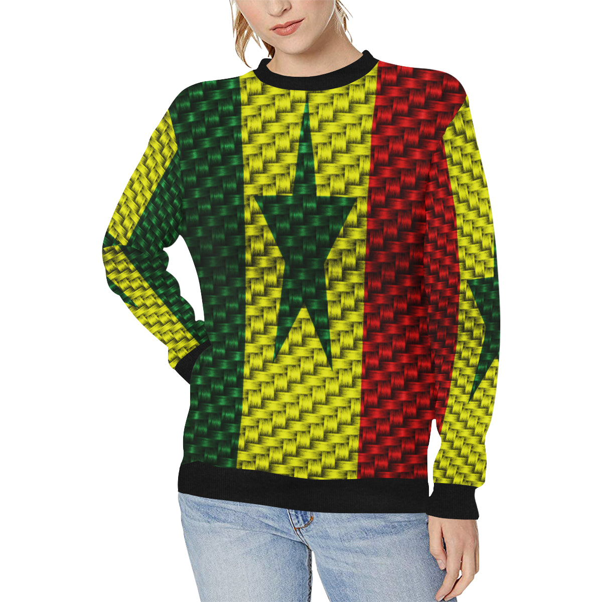 SENEGAL FLAG Women's Rib Cuff Crew Neck Sweatshirt (Model H34)
