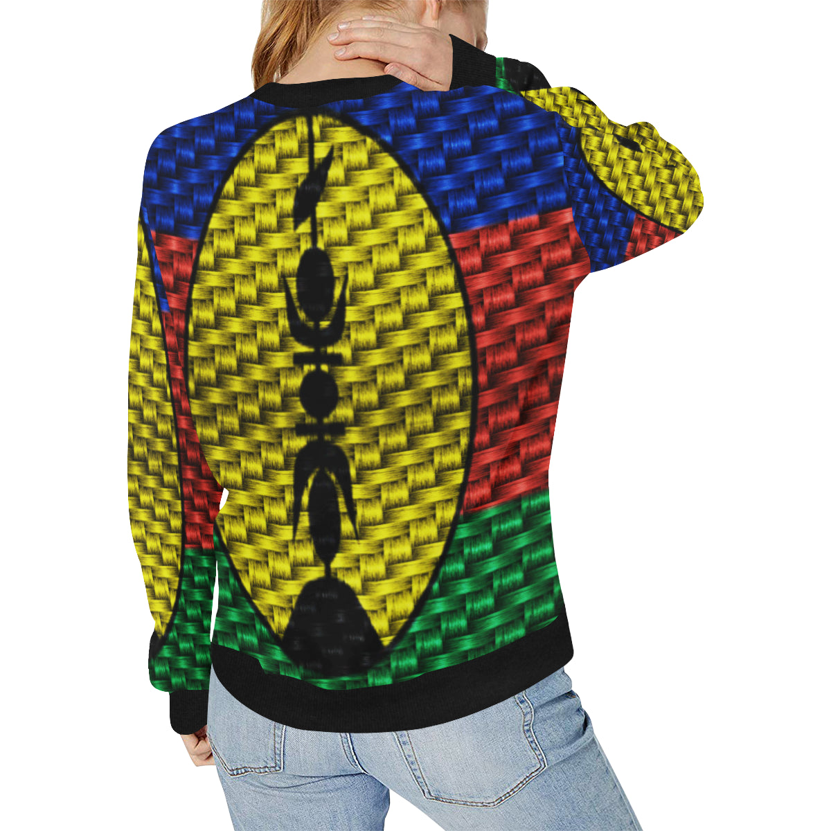 NOUVELLE CALEDONIE FLAG Women's Rib Cuff Crew Neck Sweatshirt (Model H34)