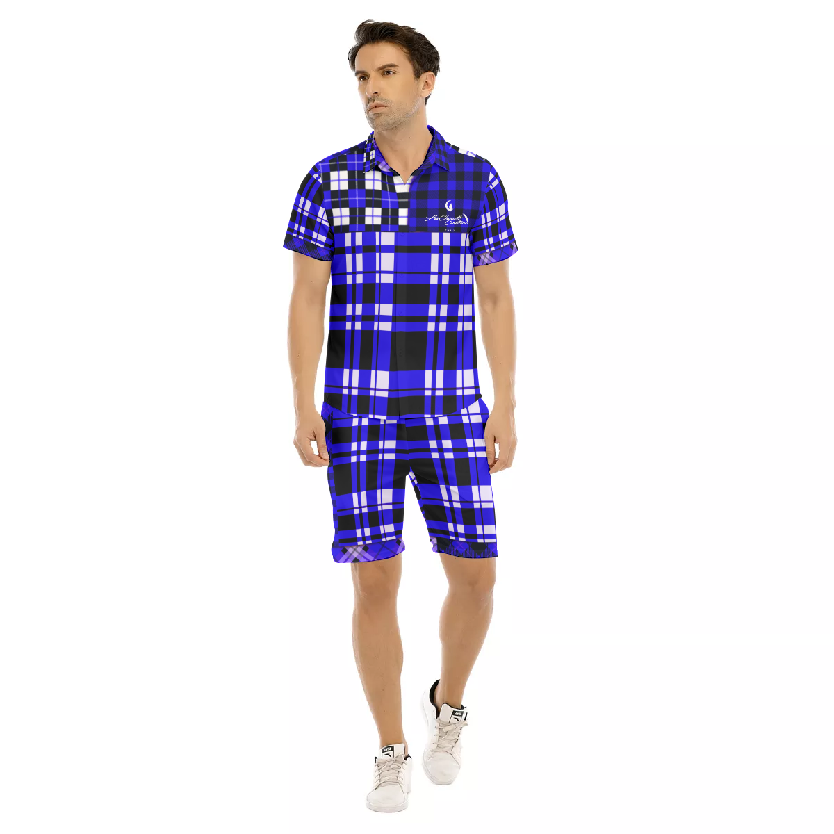 FLEXIN PLAID BLUE Men's Short Sleeve Shirt Sets