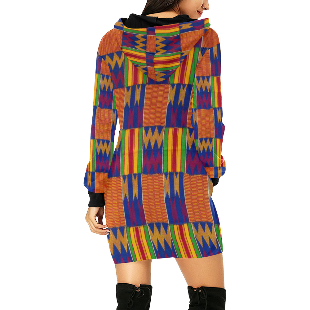KENTE STYLE All Over Print Hoodie Mini Dress