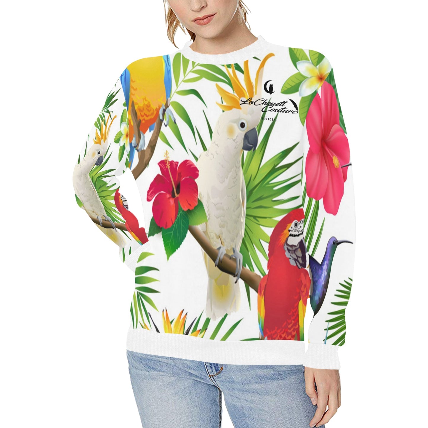 EXOTIC STYLE Women's Rib Cuff Crew Neck Sweatshirt