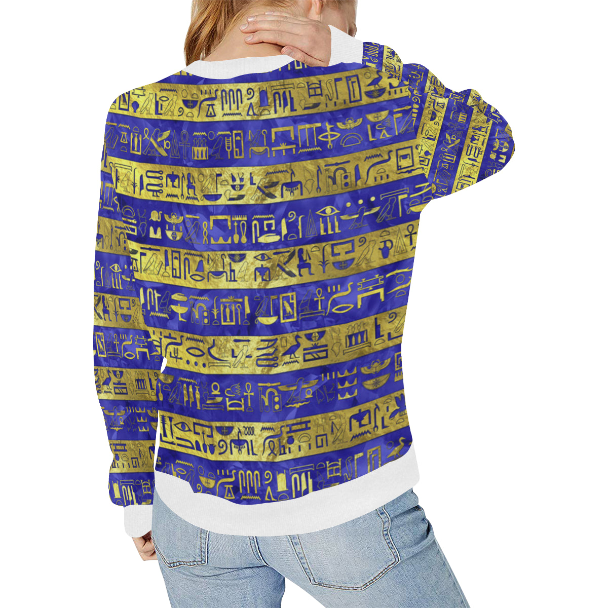 MDU NTR GOLDEN BLUE Women's Rib Cuff Crew Neck Sweatshirt (Model H34)