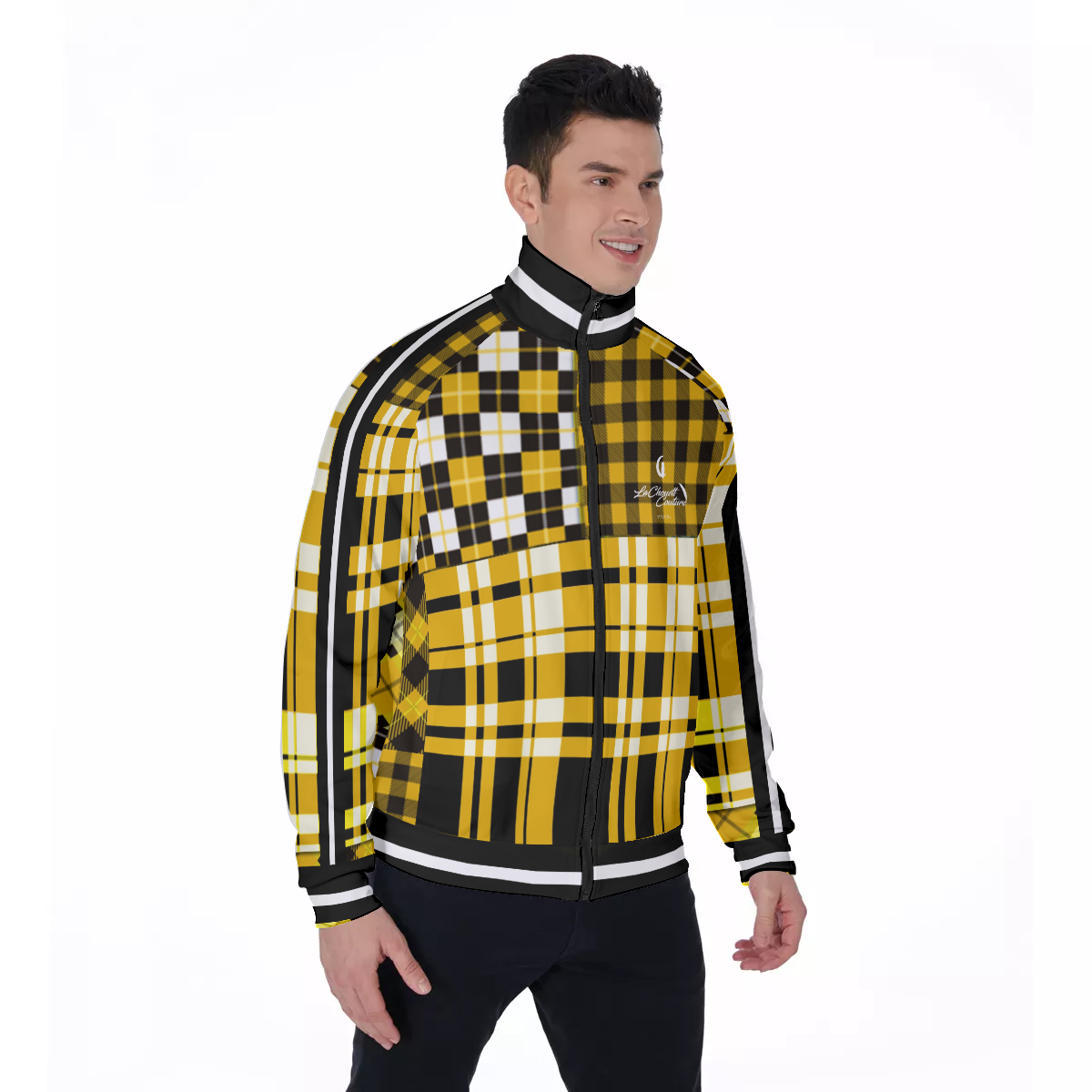 FLEXIN PLAID YLW Men's Stand Collar Jacket