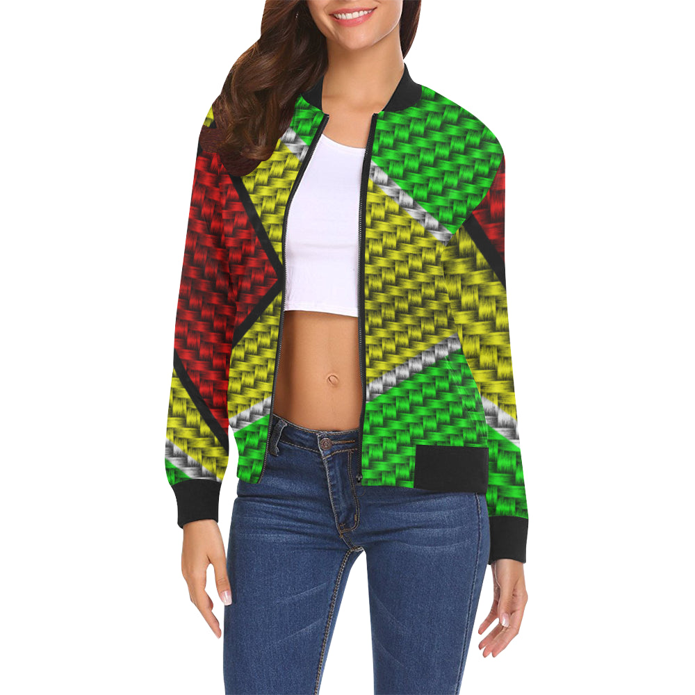 GUYANA FLAG All Over Print Bomber Jacket for Women (Model H19)