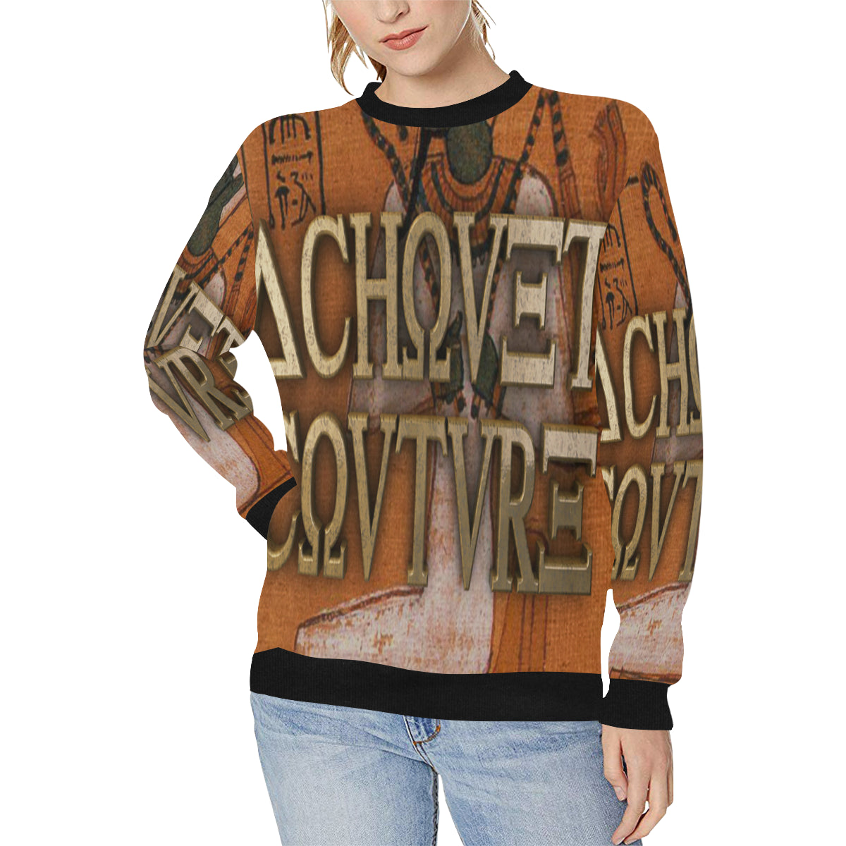 AUSAR Women's Rib Cuff Crew Neck Sweatshirt