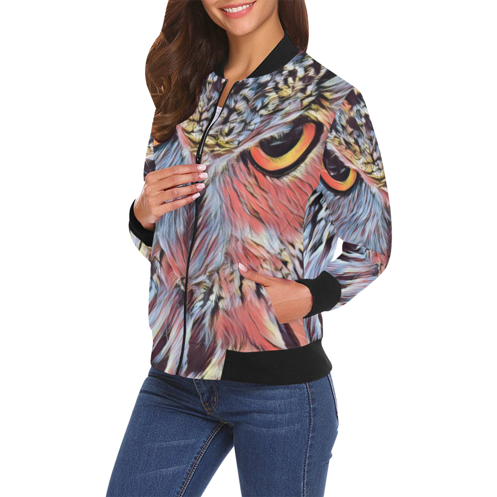 THE OWL All Over Print Bomber Jacket for Women (Model H19)