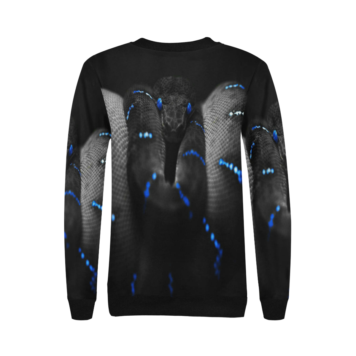 SNAKE BLUE Women's Rib Cuff Crew Neck Sweatshirt (Model H34)
