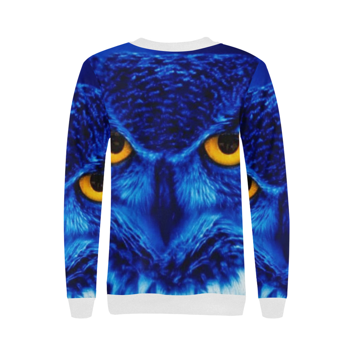 FLASHY BLUE OWL Women's Rib Cuff Crew Neck Sweatshirt (Model H34)