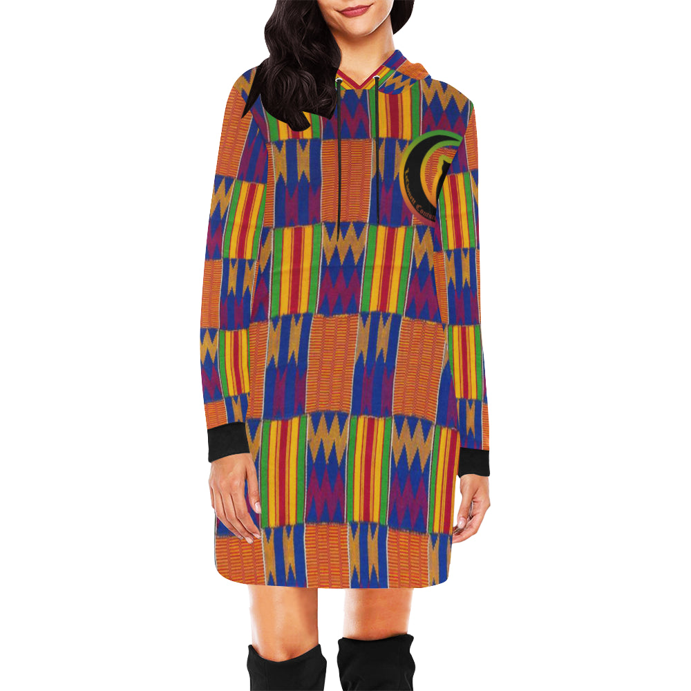 KENTE STYLE All Over Print Hoodie Mini Dress